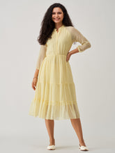 Light Yellow Chiffon Brasso Swiss Dot V-Neck Dress